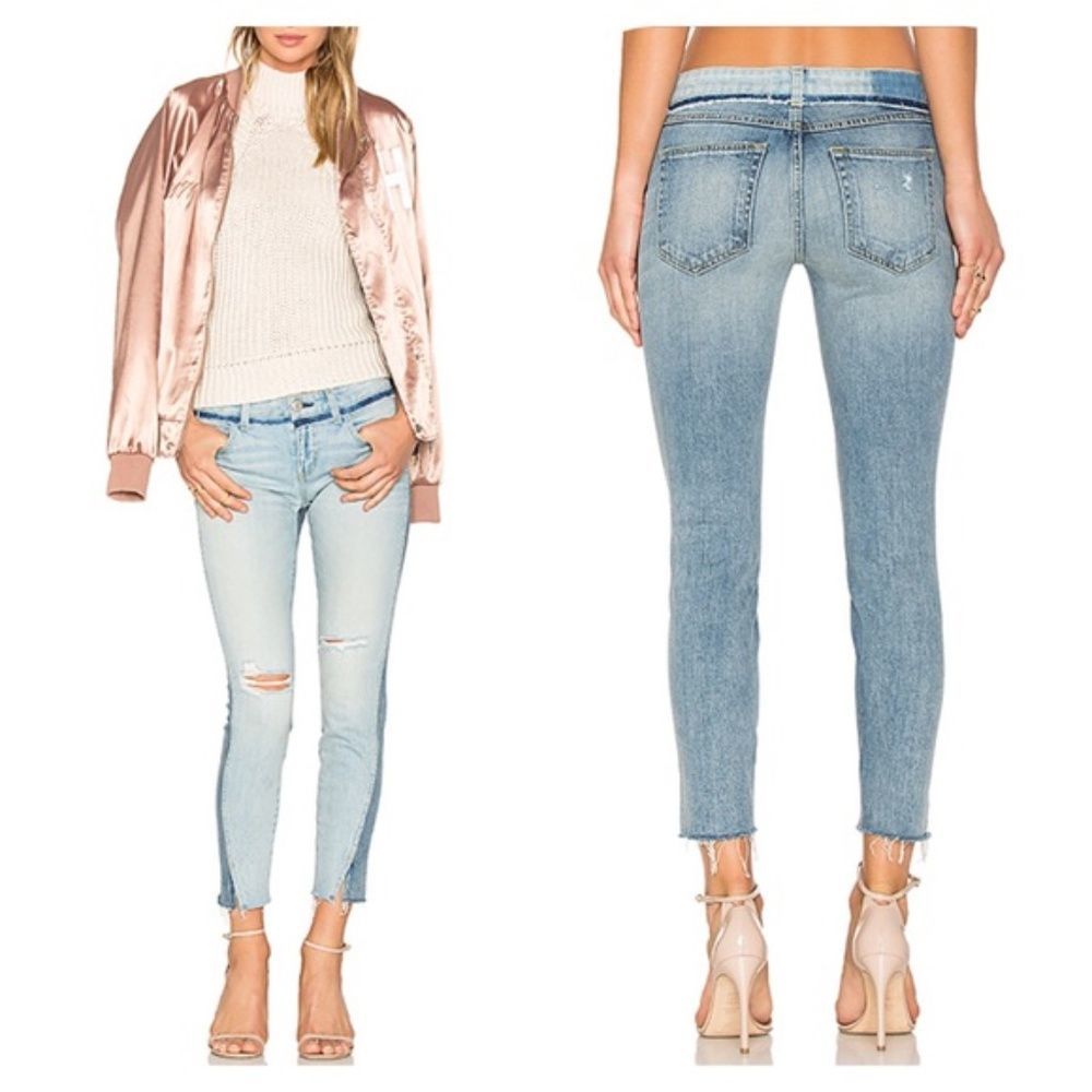 AMO Revolve two tone distressed skinny crop jeans